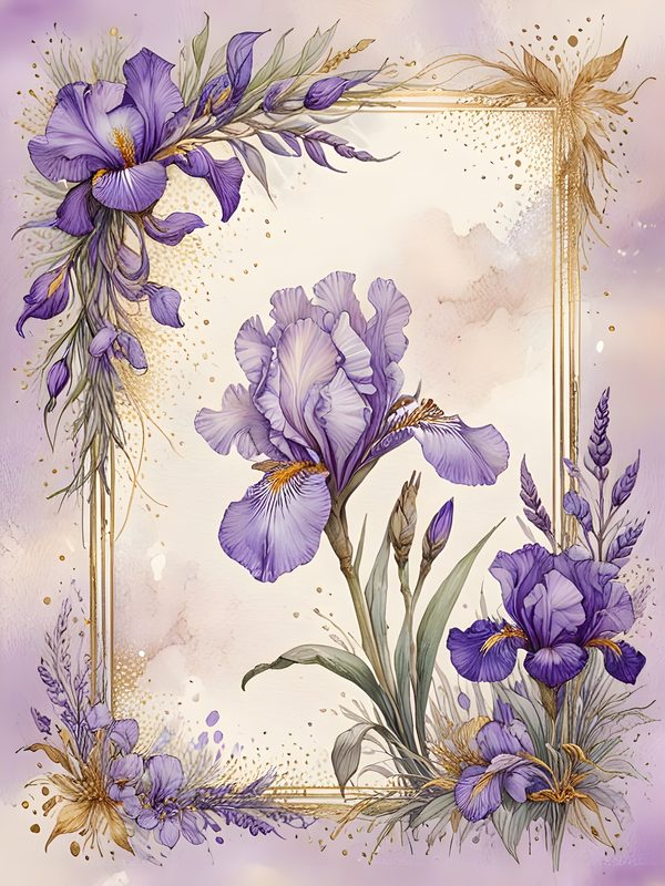 Watercolor Iris Flowers Digital Paper: Purple & Gold Scrapbook (JPGs) — image 8