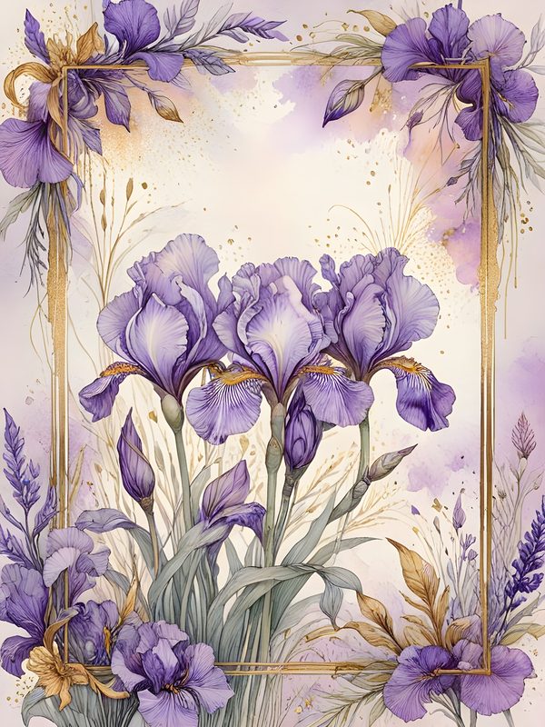 Watercolor Iris Flowers Digital Paper: Purple & Gold Scrapbook (JPGs) — image 9