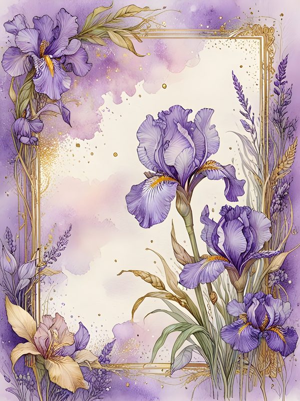 Watercolor Iris Flowers Digital Paper: Purple & Gold Scrapbook (JPGs) — image 10