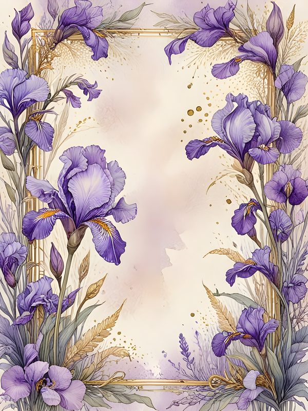 Watercolor Iris Flowers Digital Paper: Purple & Gold Scrapbook (JPGs) — image 11
