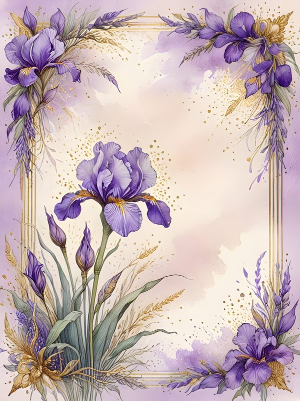 Watercolor Iris Flowers Digital Paper: Purple & Gold Scrapbook (JPGs) — image 12