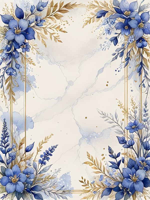 Blue Floral Watercolor Digital Paper: Gold Accents, Scrapbooking (10 JPGs) — image 4