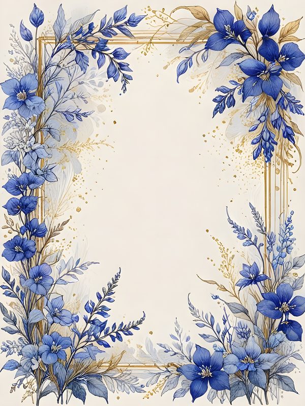 Blue Floral Watercolor Digital Paper: Gold Accents, Scrapbooking (10 JPGs) — image 6