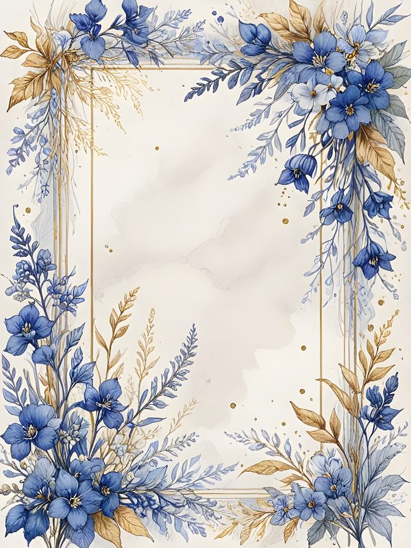 Blue Floral Watercolor Digital Paper: Gold Accents, Scrapbooking (10 JPGs) — image 9