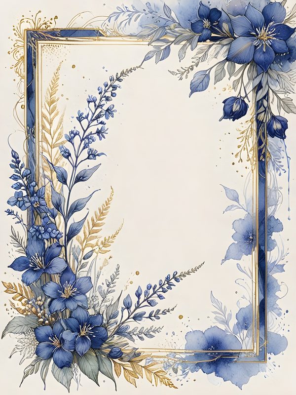 Blue Floral Watercolor Digital Paper: Gold Accents, Scrapbooking (10 JPGs) — image 10