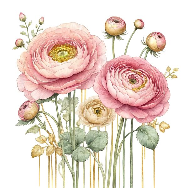 Watercolor Ranunculus Clipart: Pink & Cream Floral Designs (JPG, PNG) — image 1