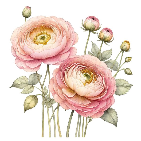 Watercolor Ranunculus Clipart: Pink & Cream Floral Designs (JPG, PNG) — image 3
