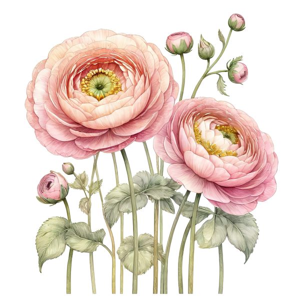 Watercolor Ranunculus Clipart: Pink & Cream Floral Designs (JPG, PNG) — image 4