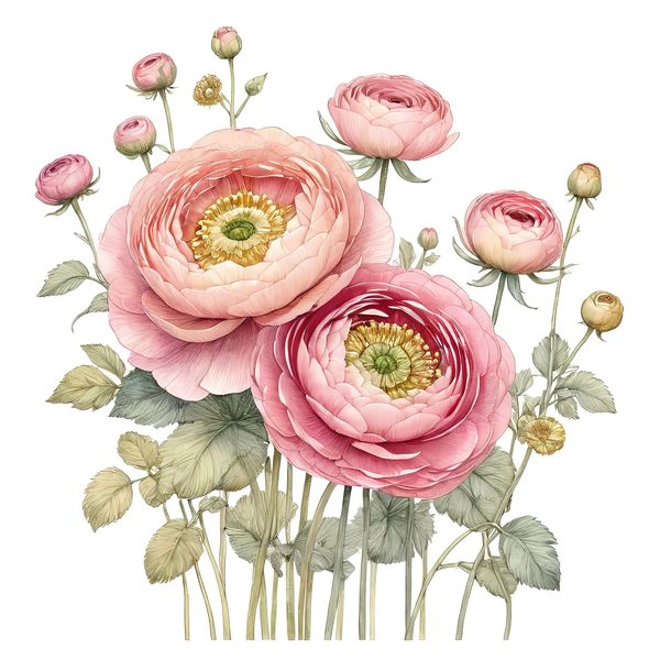 Watercolor Ranunculus Clipart: Pink & Cream Floral Designs (JPG, PNG) — image 5