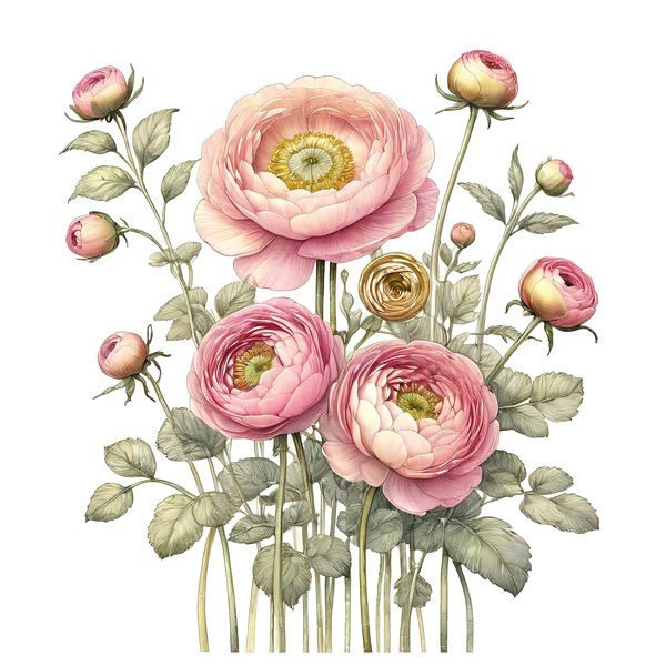 Watercolor Ranunculus Clipart: Pink & Cream Floral Designs (JPG, PNG) — image 6