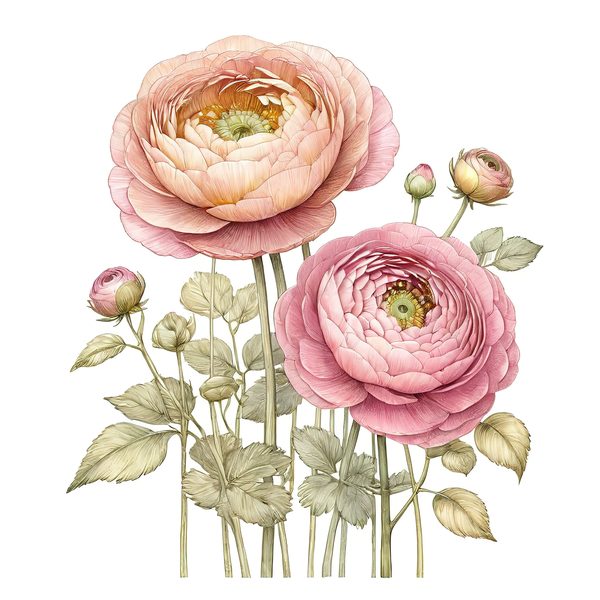 Watercolor Ranunculus Clipart: Pink & Cream Floral Designs (JPG, PNG) — image 7