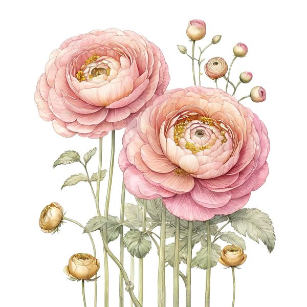 Watercolor Ranunculus Clipart: Pink & Cream Floral Designs (JPG, PNG) — image 8