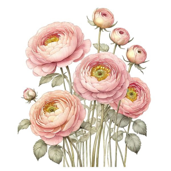 Watercolor Ranunculus Clipart: Pink & Cream Floral Designs (JPG, PNG) — image 9