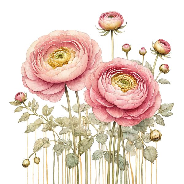 Watercolor Ranunculus Clipart: Pink & Cream Floral Designs (JPG, PNG) — image 10