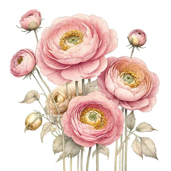 Watercolor Ranunculus Clipart: Pink & Cream Floral Designs (JPG, PNG) — image 11