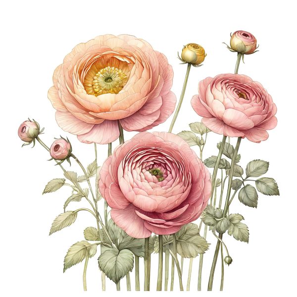 Watercolor Ranunculus Clipart: Pink & Cream Floral Designs (JPG, PNG) — image 12