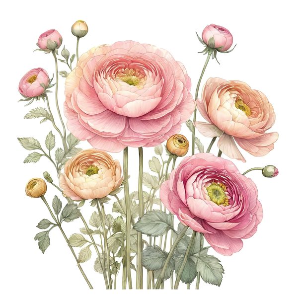 Watercolor Ranunculus Clipart: Pink & Cream Floral Designs (JPG, PNG) — image 13
