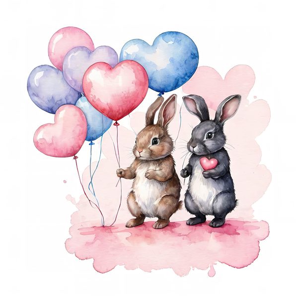 Watercolor Bunny Heart Balloons DIY Crafting Digital Paper 10 JPGs Commercial Use — image 7