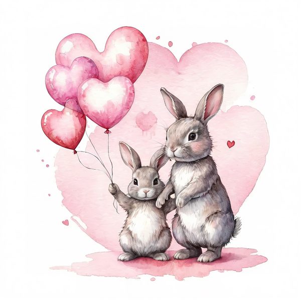Watercolor Bunny Heart Balloons DIY Crafting Digital Paper 10 JPGs Commercial Use — image 10