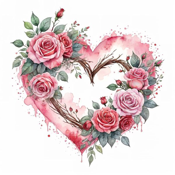 Watercolor Rose Heart Wreath Clipart: Valentine's Day Graphics (Commercial Use) — image 2
