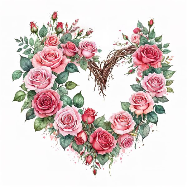 Watercolor Rose Heart Wreath Clipart: Valentine's Day Graphics (Commercial Use) — image 4