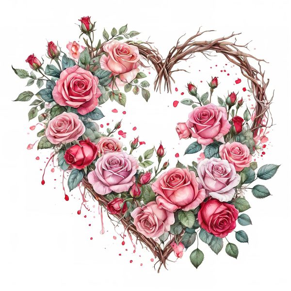 Watercolor Rose Heart Wreath Clipart: Valentine's Day Graphics (Commercial Use) — image 5