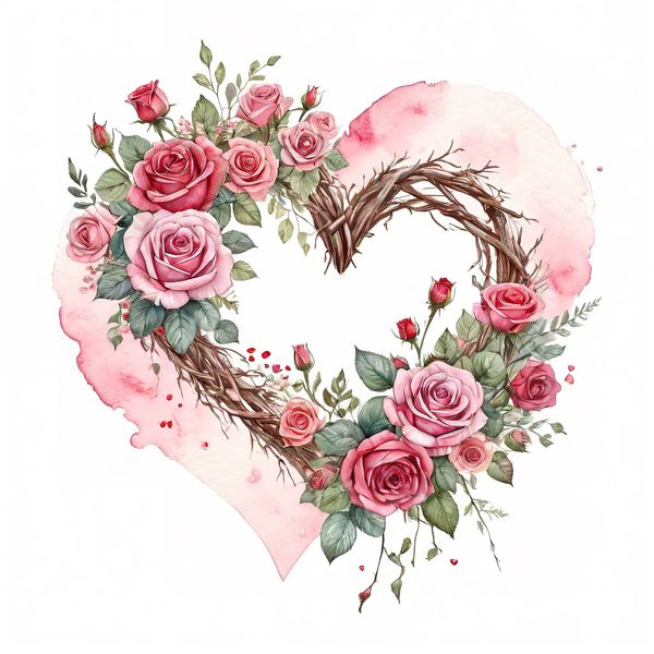 Watercolor Rose Heart Wreath Clipart: Valentine's Day Graphics (Commercial Use) — image 6