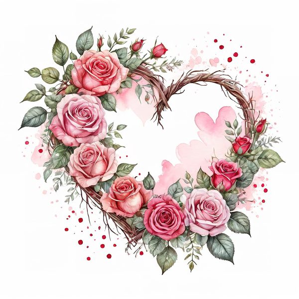 Watercolor Rose Heart Wreath Clipart: Valentine's Day Graphics (Commercial Use) — image 7