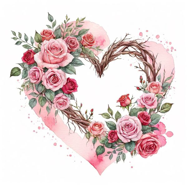 Watercolor Rose Heart Wreath Clipart: Valentine's Day Graphics (Commercial Use) — image 8