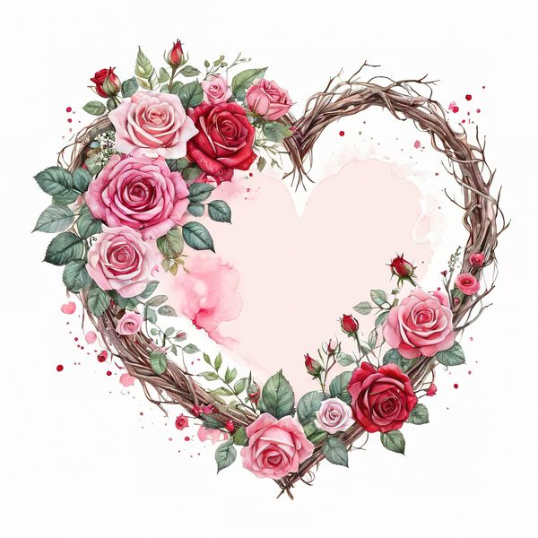 Watercolor Rose Heart Wreath Clipart: Valentine's Day Graphics (Commercial Use) — image 9
