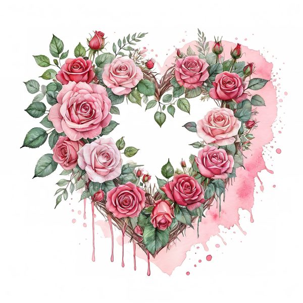 Watercolor Rose Heart Wreath Clipart: Valentine's Day Graphics (Commercial Use) — image 10