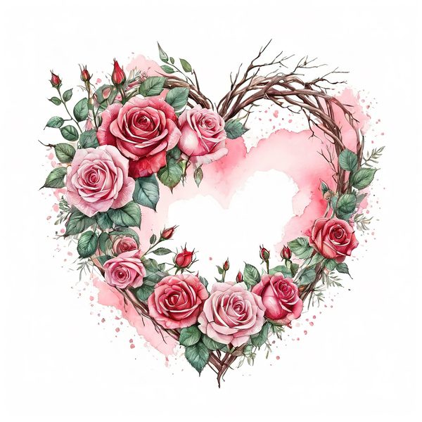 Watercolor Rose Heart Wreath Clipart: Valentine's Day Graphics (Commercial Use) — image 11