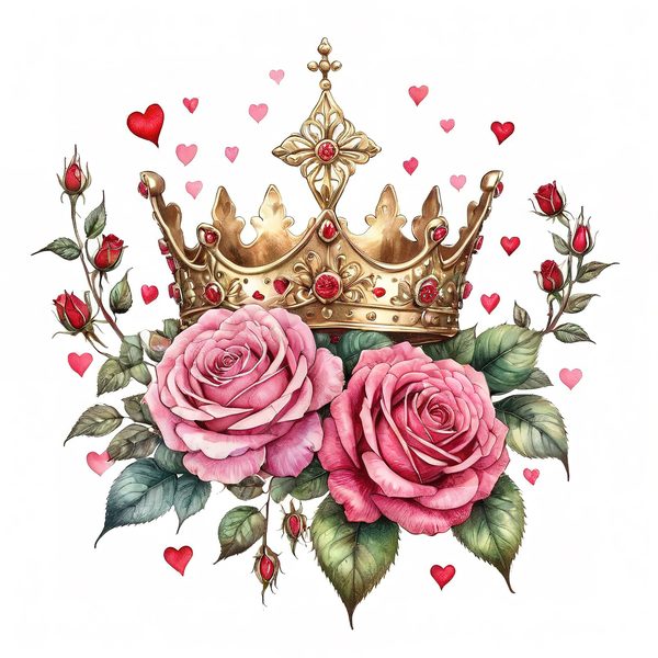 Watercolor Crown Clipart: Pink Roses & Decorative Crown Jewels (10 PNGs,  Digital Download, Commercial Use) — image 2