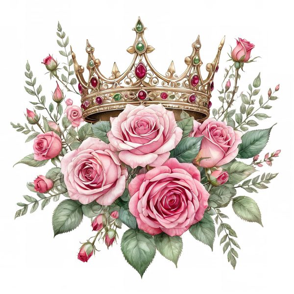 Watercolor Crown Clipart: Pink Roses & Decorative Crown Jewels (10 PNGs,  Digital Download, Commercial Use) — image 3