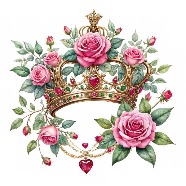 Watercolor Crown Clipart: Pink Roses & Decorative Crown Jewels (10 PNGs,  Digital Download, Commercial Use) — image 4