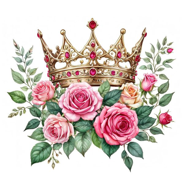 Watercolor Crown Clipart: Pink Roses & Decorative Crown Jewels (10 PNGs,  Digital Download, Commercial Use) — image 5