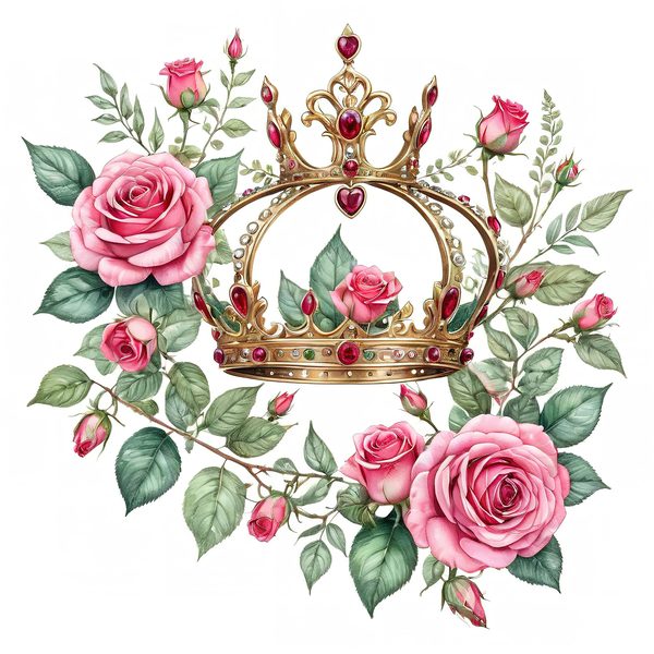 Watercolor Crown Clipart: Pink Roses & Decorative Crown Jewels (10 PNGs,  Digital Download, Commercial Use) — image 6