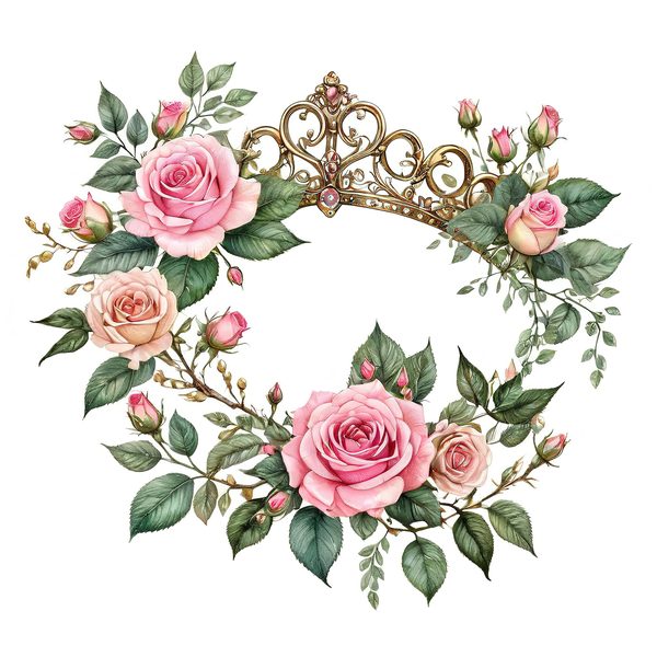 Watercolor Crown Clipart: Pink Roses & Decorative Crown Jewels (10 PNGs,  Digital Download, Commercial Use) — image 8