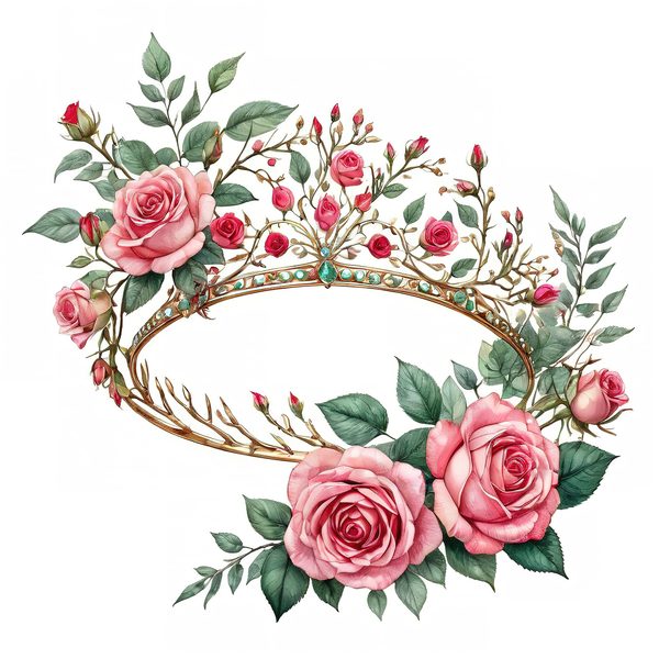 Watercolor Crown Clipart: Pink Roses & Decorative Crown Jewels (10 PNGs,  Digital Download, Commercial Use) — image 9