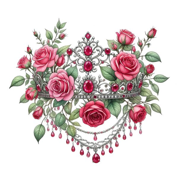 Watercolor Crown Clipart: Pink Roses & Decorative Crown Jewels (10 PNGs,  Digital Download, Commercial Use) — image 12