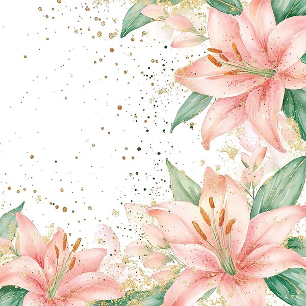 Watercolor Peach Lilies Digital Paper: Mint Green & Gold (JPGs) — image 3