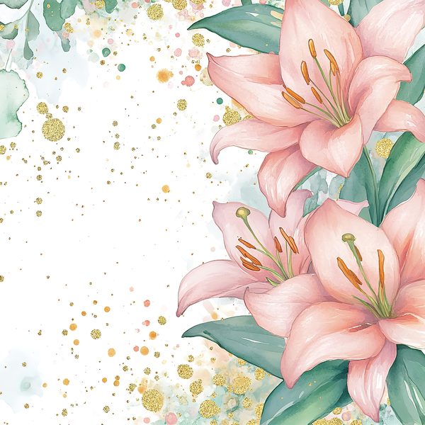 Watercolor Peach Lilies Digital Paper: Mint Green & Gold (JPGs) — image 4