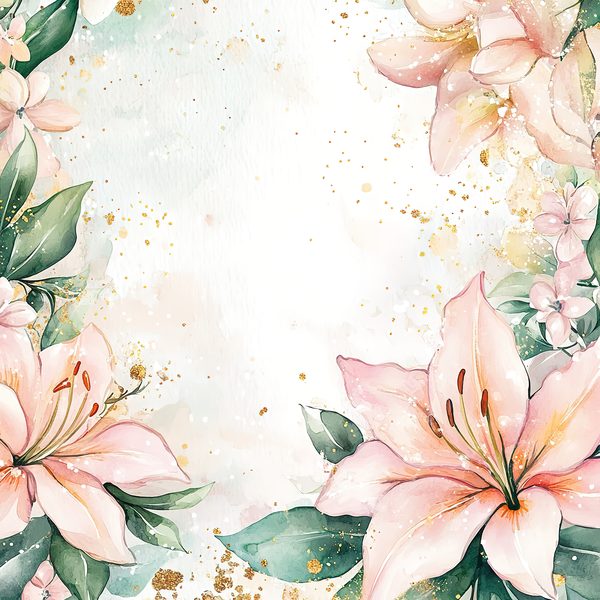 Watercolor Peach Lilies Digital Paper: Mint Green & Gold (JPGs) — image 6