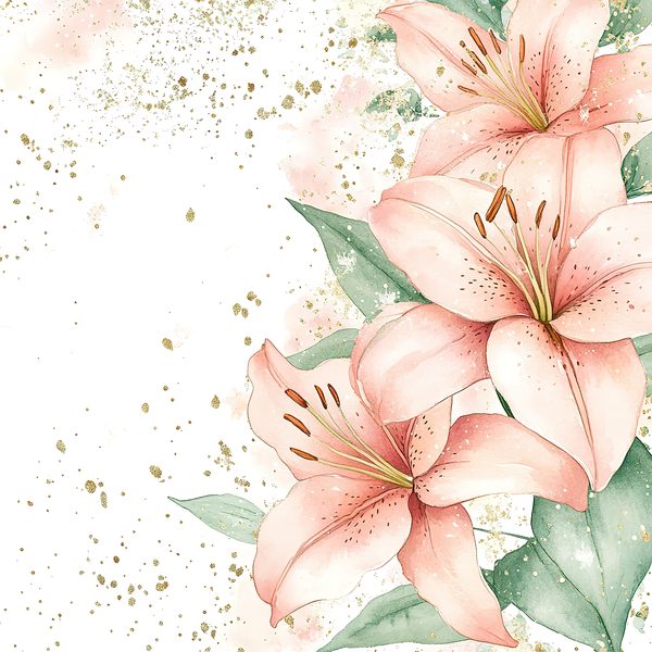 Watercolor Peach Lilies Digital Paper: Mint Green & Gold (JPGs) — image 8