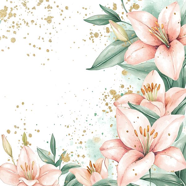 Watercolor Peach Lilies Digital Paper: Mint Green & Gold (JPGs) — image 9