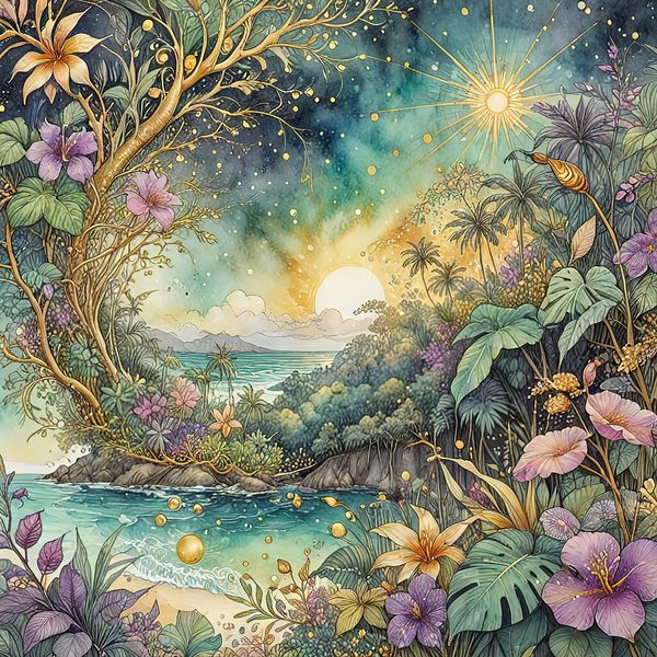 Tropical Starry Night Digital Paper: Gold Paradise Scrapbook Set (10 JPGs) — image 3