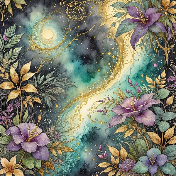 Tropical Starry Night Digital Paper: Gold Paradise Scrapbook Set (10 JPGs) — image 4