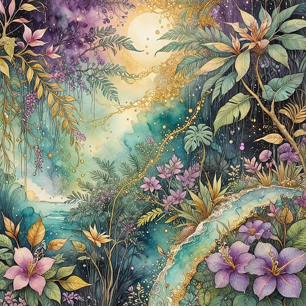 Tropical Starry Night Digital Paper: Gold Paradise Scrapbook Set (10 JPGs) — image 5