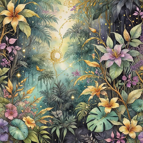Tropical Starry Night Digital Paper: Gold Paradise Scrapbook Set (10 JPGs) — image 9