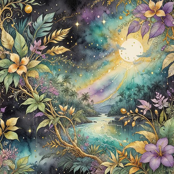 Tropical Starry Night Digital Paper: Gold Paradise Scrapbook Set (10 JPGs) — image 12